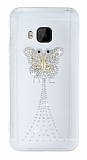 HTC One M9 Taşlı Kelebek Şeffaf Silikon Kılıf