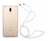 Huawei Mate 10 Lite Beyaz Çizgili Askılı Şeffaf Silikon Kılıf