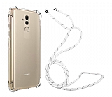 Huawei Mate 20 Lite Beyaz Çizgili Askılı Şeffaf Silikon Kılıf