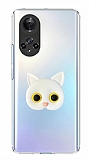 Huawei Nova 9 Kedi Figrl Telefon Tutuculu Beyaz Silikon Klf