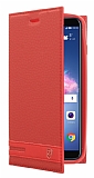 Huawei P Smart Gizli Mıknatıslı Yan Kapaklı Kırmızı Deri Kılıf