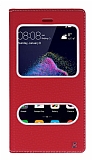 Huawei P9 Lite 2017 Gizli Mıknatıslı Çift Çerçeveli Kırmızı Deri Kılıf