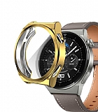 Huawei Watch GT 3 Pro 43mm Ekran Koruyucu Gold Silikon Kılıf
