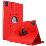 iPad Pro 12.9 2021 360 Derece Döner Standlı Kırmızı Deri Kılıf