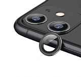 iPhone 11 Metal Kenarl Cam Siyah Kamera Lensi Koruyucu