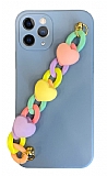 iPhone 11 Pro Bilek Askılı Zincirli Kamera Korumalı Mavi Kılıf