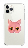 iPhone 11 Pro Kedi Figürlü Telefon Tutuculu Açık Pembe Silikon Kılıf