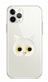 iPhone 11 Pro Kedi Figürlü Telefon Tutuculu Beyaz Silikon Kılıf