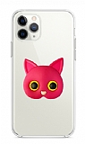 iPhone 11 Pro Kedi Figürlü Telefon Tutuculu Koyu Pembe Silikon Kılıf