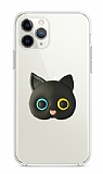 iPhone 11 Pro Kedi Figürlü Telefon Tutuculu Siyah Silikon Kılıf