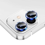 iPhone 12 6.1 inç Mavi Crystal Taşlı Kamera Lensi Koruyucu