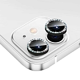 iPhone 12 6.1 inç Siyah Crystal Taşlı Kamera Lensi Koruyucu