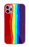 iPhone 11 Pro Max Rainbow Glass Kırmızı Silikon Kılıf