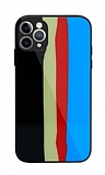 iPhone 11 Pro Max Rainbow Glass Mavi Silikon Kılıf