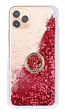 iPhone 11 Pro Simli Sulu Yüzük Tutuculu Kırmızı Rubber Kılıf