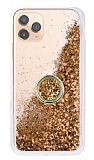 iPhone 11 Pro Simli Sulu Yüzük Tutuculu Gold Rubber Kılıf