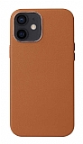 iPhone 12 / 12 Pro 6.1 inç Metal Tuşlu Kahverengi Deri Kılıf