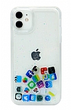 iPhone 12 Mini 5.4 inç Sulu Simli Mobil Uygulama Simgeleri Rubber Kılıf