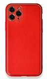iPhone 12 Pro Max 6.7 inç Silikon Kenarlı Kırmızı Deri Kılıf
