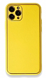 iPhone 12 Pro Max 6.7 inç Silikon Kenarlı Sarı Deri Kılıf