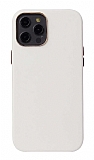 iPhone 12 Pro Max 6.7 inç Metal Tuşlu Beyaz Deri Kılıf