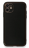 iPhone 12 Mini 5.4 in Silikon Kenarl Siyah Deri Klf