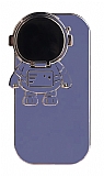 iPhone 12 Pro Max Astronot Kamera Korumalı Standlı Mavi Silikon Kılıf