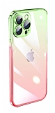 iPhone 12 Pro Max Geçişli Kamera Korumalı Pembe-Yeşil Silikon Kılıf