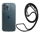 iPhone 13 Pro Max Siyah Askılı Şeffaf Silikon Kılıf