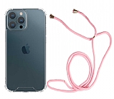 iPhone 13 Pro Max Pembe Askılı Şeffaf Silikon Kılıf