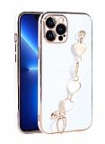 iPhone 13 Pro Max Kalpli Bilek Zincirli Beyaz Kılıf