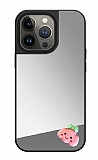iPhone 13 Pro Pembe Bulut Figürlü Aynalı Silver Rubber Kılıf