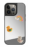iPhone 13 Pro Renkli Ördek Figürlü Aynalı Silver Rubber Kılıf