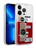 iPhone 14 Pro Max Kahve Figrl Sulu Krmz Silikon Klf