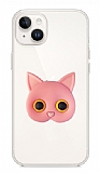 iPhone 14 Plus Kedi Figürlü Telefon Tutuculu Açık Pembe Silikon Kılıf