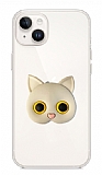 iPhone 14 Plus Kedi Figürlü Telefon Tutuculu Gri Silikon Kılıf