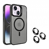 iPhone 14 Plus Wireless Şarj Özellikli Kamera Lens Koruyuculu Siyah Kılıf