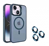 iPhone 14 Plus Wireless Şarj Özellikli Kamera Lens Koruyuculu Mavi Kılıf
