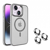 iPhone 14 Plus Wireless Şarj Özellikli Kamera Lens Koruyuculu Gri Kılıf