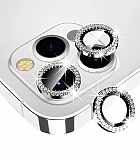 iPhone 14 Pro Max Crystal Silver Taşlı Kamera Lensi Koruyucu