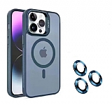 iPhone 14 Pro Max Wireless Şarj Özellikli Kamera Lens Koruyuculu Mavi Kılıf