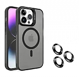 iPhone 14 Pro Max Wireless Şarj Özellikli Kamera Lens Koruyuculu Siyah Kılıf