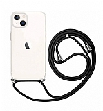 iPhone 15 Plus Siyah Askılı Şeffaf Silikon Kılıf