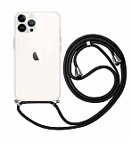 iPhone 15 Pro Max Siyah Askılı Şeffaf Silikon Kılıf