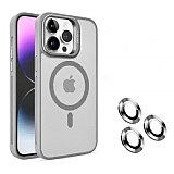 iPhone 15 Pro Max Wireless arj zellikli Kamera Lens Koruyuculu Gri Klf