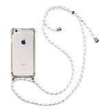 iPhone 6 / 6S Beyaz Çizgili Askılı Şeffaf Silikon Kılıf