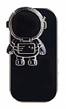 iPhone 6 / 6S Astronot Kamera Korumalı Standlı Siyah Silikon Kılıf