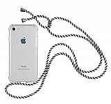 iPhone SE 2020 Siyah Çizgili Askılı Şeffaf Silikon Kılıf