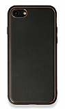 iPhone SE 2020 Silikon Kenarl Siyah Deri Klf