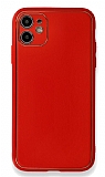 iPhone 11 Silikon Kenarlı Kırmızı Deri Kılıf